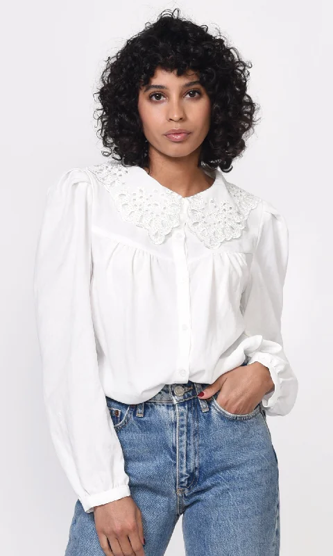 Ellias Embroidered Collar Poplin Blouse - FINAL SALE