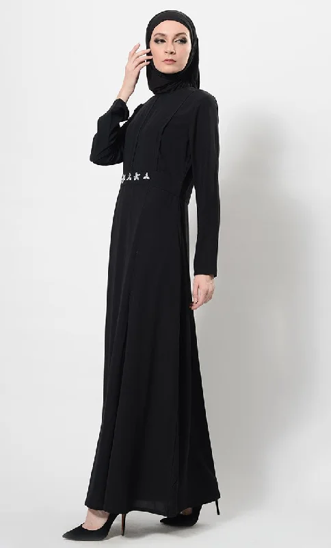 Crystal Embellished Motifs Flared Abaya Dress And Hijab Set