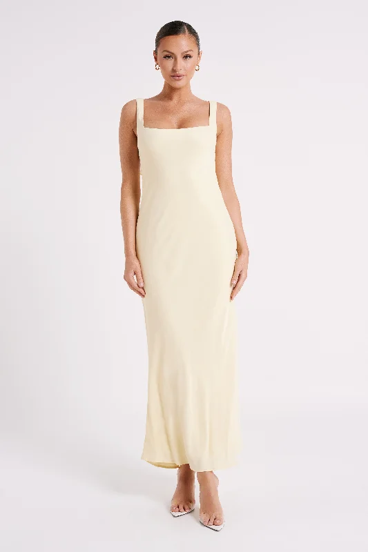 Ensley Satin Maxi Dress - Light Yellow