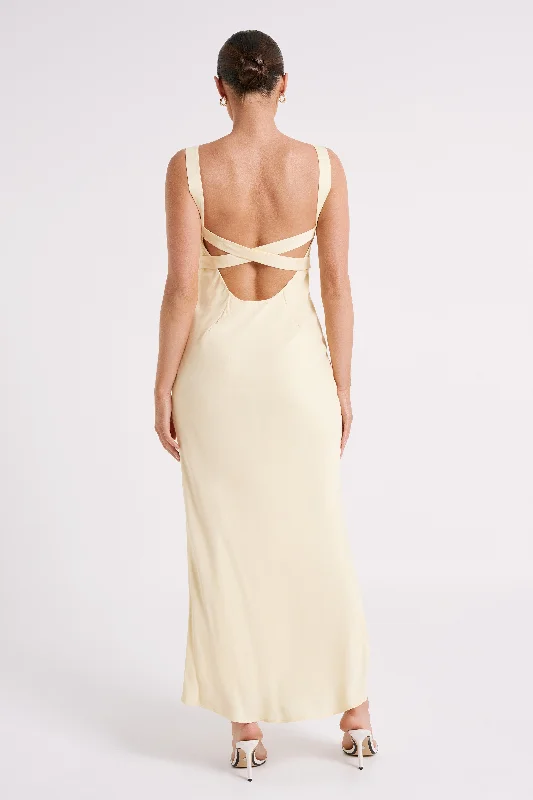 Ensley Satin Maxi Dress - Light Yellow