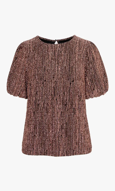 Felicia Lurex Knit Pouf Sleeve Blouse - FINAL SALE