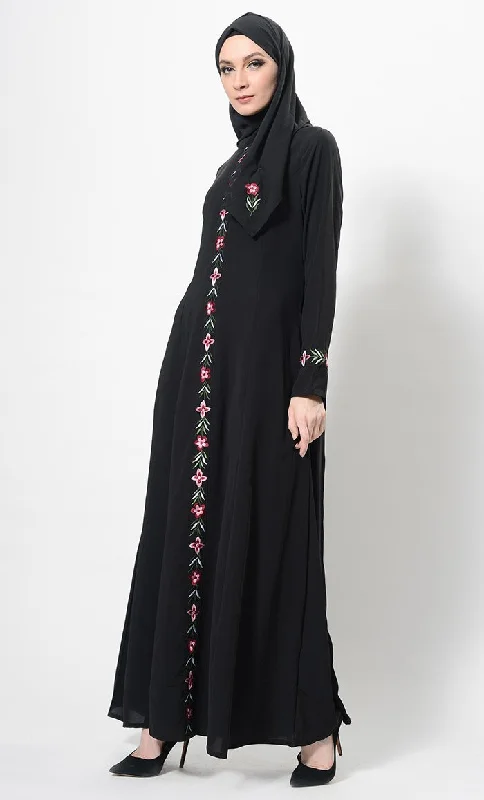 Floral Embroidered Abaya Dress And Hijab Set