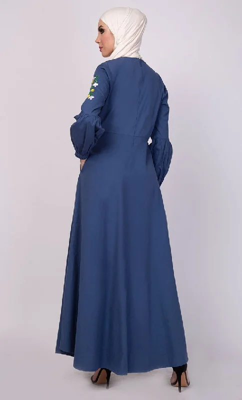 Floral Thread Embroidered Everyday Abaya Dress