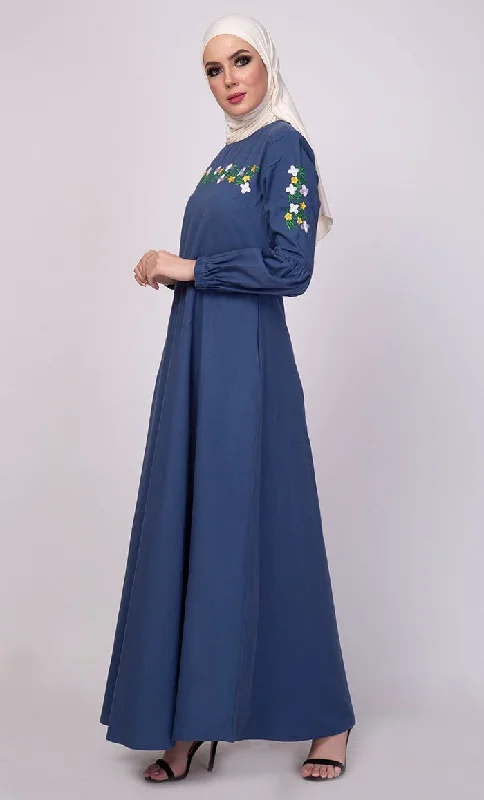 Floral Thread Embroidered Everyday Abaya Dress