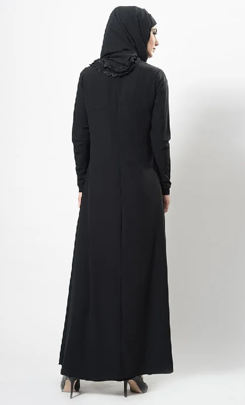 Flow with lace abaya + Free Hijab