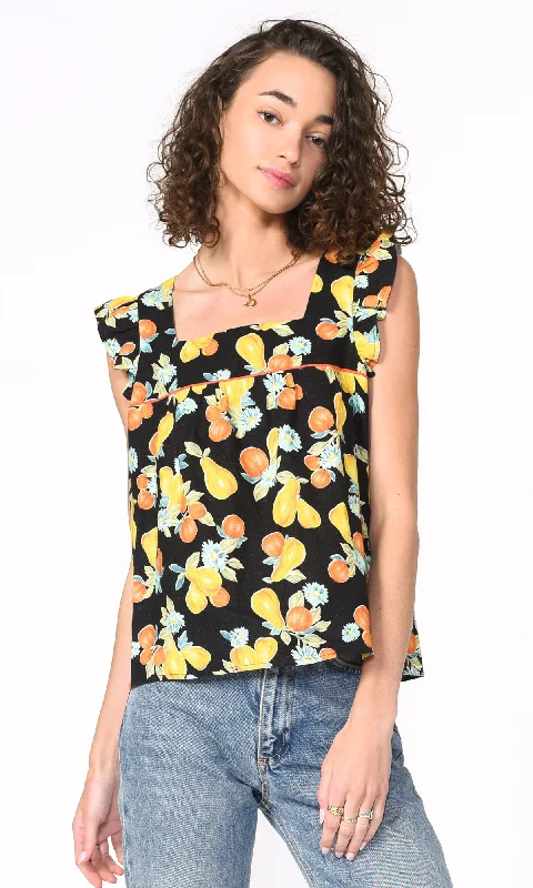 Gia Ecovero Fruit Tropics Square Neck Top - Organic Linen - FINAL SALE