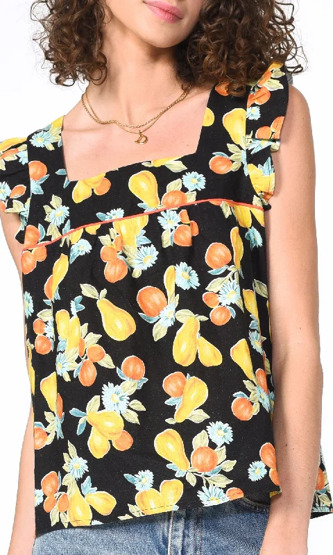 Gia Ecovero Fruit Tropics Square Neck Top - Organic Linen - FINAL SALE