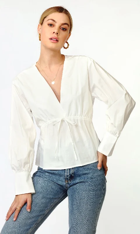 Gianna Tie Front Long Sleeve Poplin Top