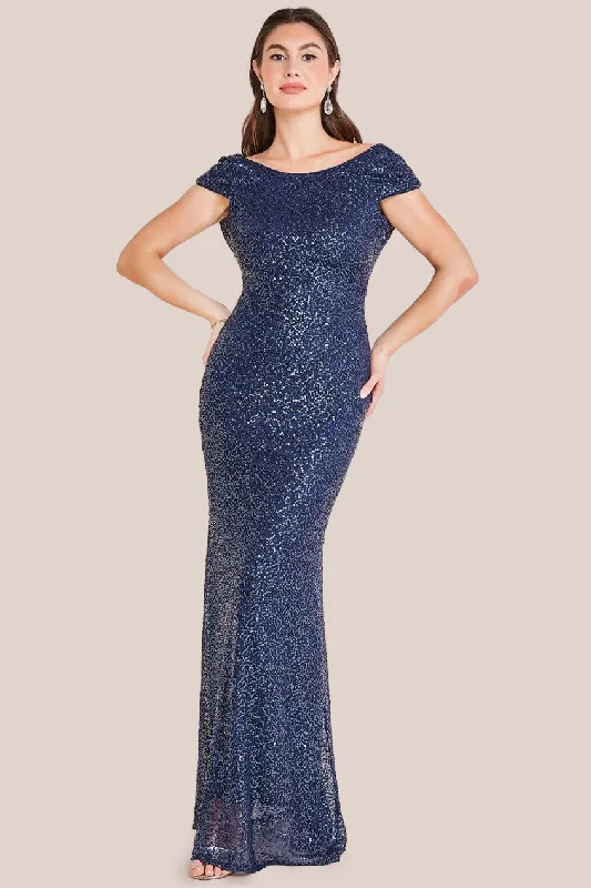 Goddiva Cowl Back Sequin Maxi - Navy