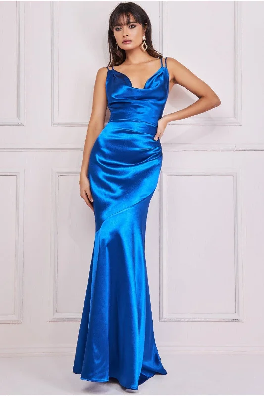 Goddiva Cowl Neck With Strappy Back Satin Maxi - Royal Blue