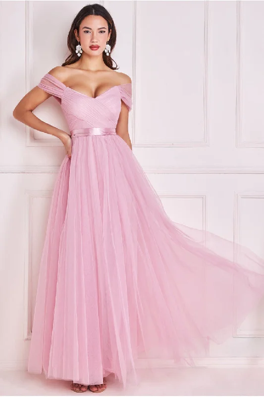 Goddiva Off The Shoulder Princess Maxi Dress - Blush