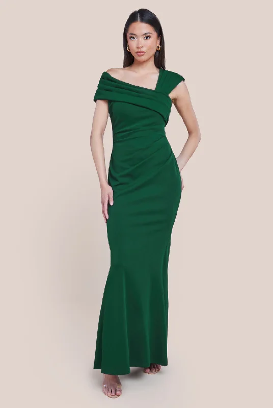 Goddiva One Shoulder Evening Maxi Dress - Emerald Green