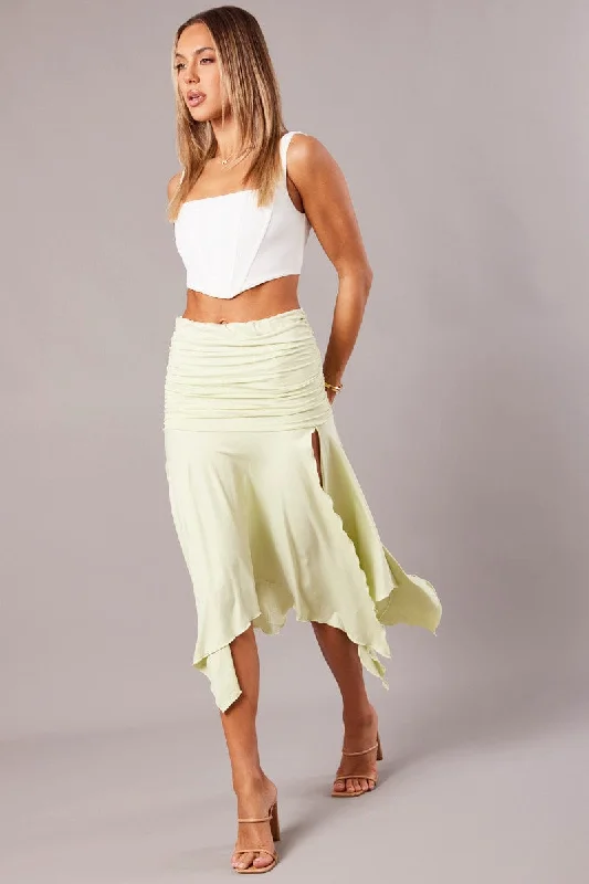 Green Handkerchief Midi Asymmetric Skirt