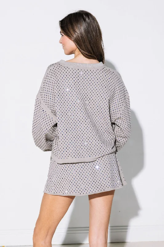 Grey Scattered Rhinestone Skort