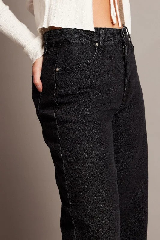 Grey Wide Leg Jean Mid Rise