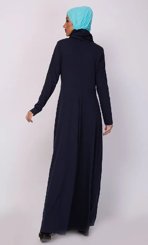 High Neck Collared And Pockets Detail Abaya Dress