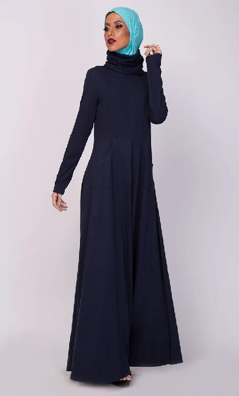 High Neck Collared And Pockets Detail Abaya Dress