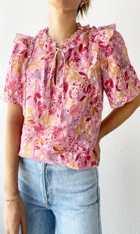 Jeany Ruffled Burnout Chiffon Blouse - FINAL SALE