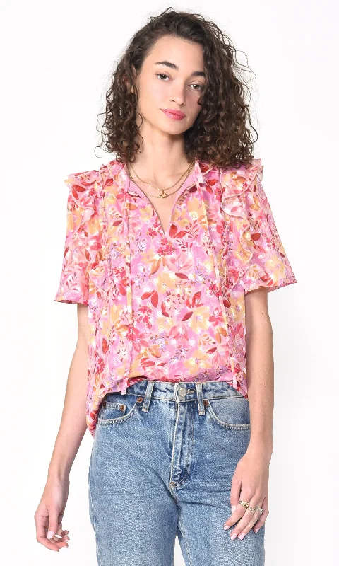 Jeany Ruffled Burnout Chiffon Blouse - FINAL SALE