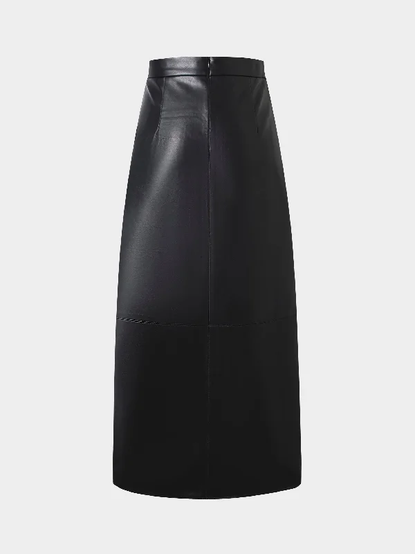 Leather A-Line Skirt-Black