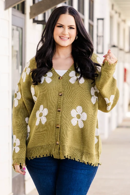 Leave Flowers Cardigan, Olive