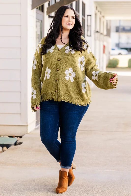 Leave Flowers Cardigan, Olive