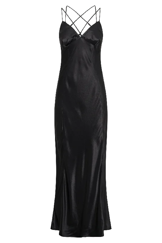 Makari Satin Maxi Dress - Black