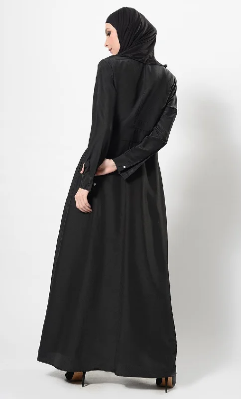 Button Down Baisc Abaya Dress And Hijab Set