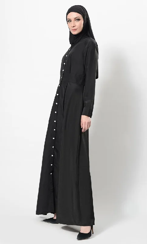 Button Down Baisc Abaya Dress And Hijab Set