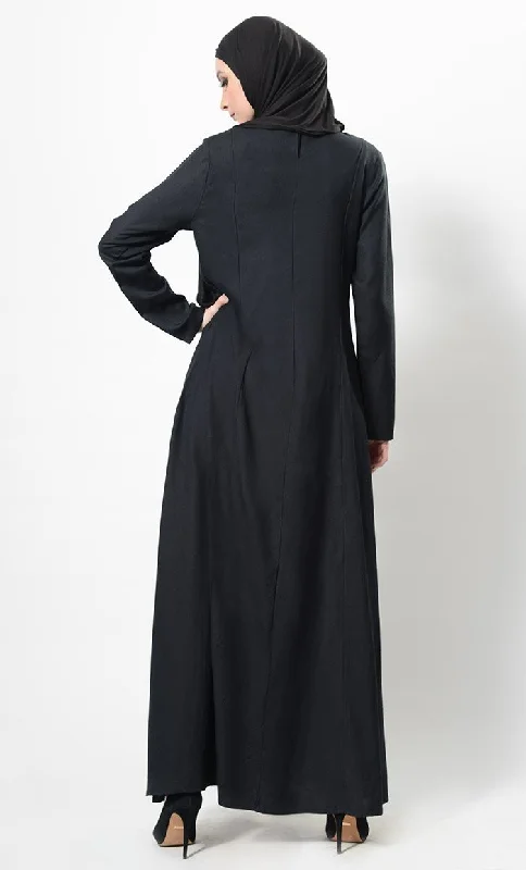 Modest Wear Pleated And Buttons Detail Abaya Dress And Hijab Set