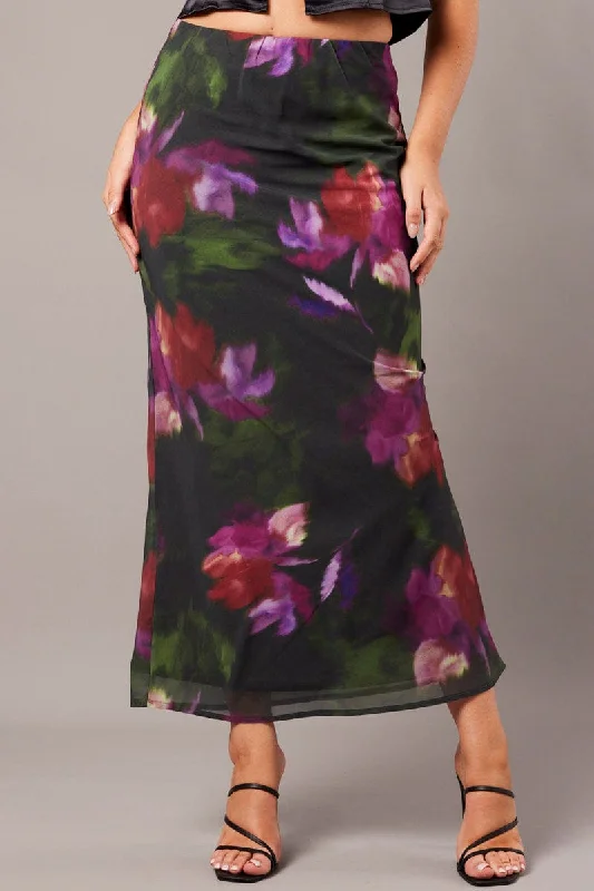 Multi Floral Slip Skirt Maxi