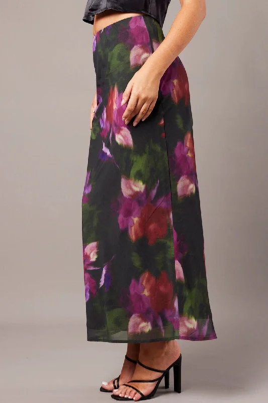 Multi Floral Slip Skirt Maxi