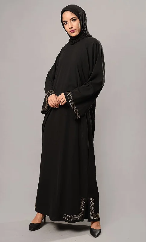 Beads Embroidered Bell Sleeves Abaya Dress