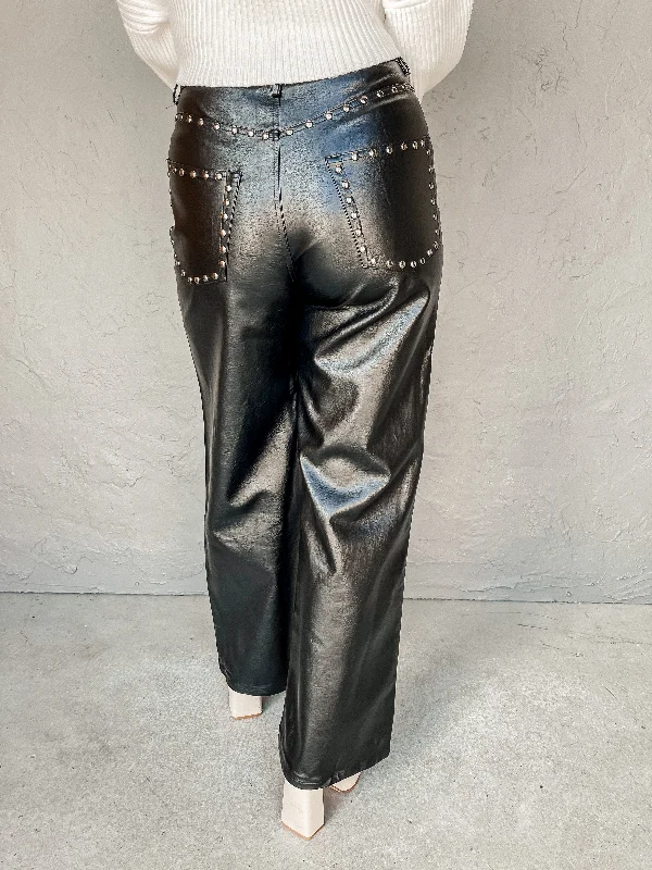 Run The Show Vegan Leather Studded Pants