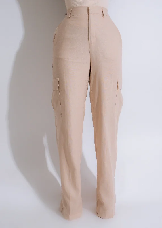 One For One Linen Cargo Pants Nude