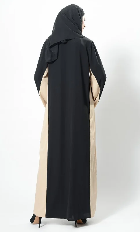 Pearls Embroidered Contrast Panel Abaya Dress And Hijab Set