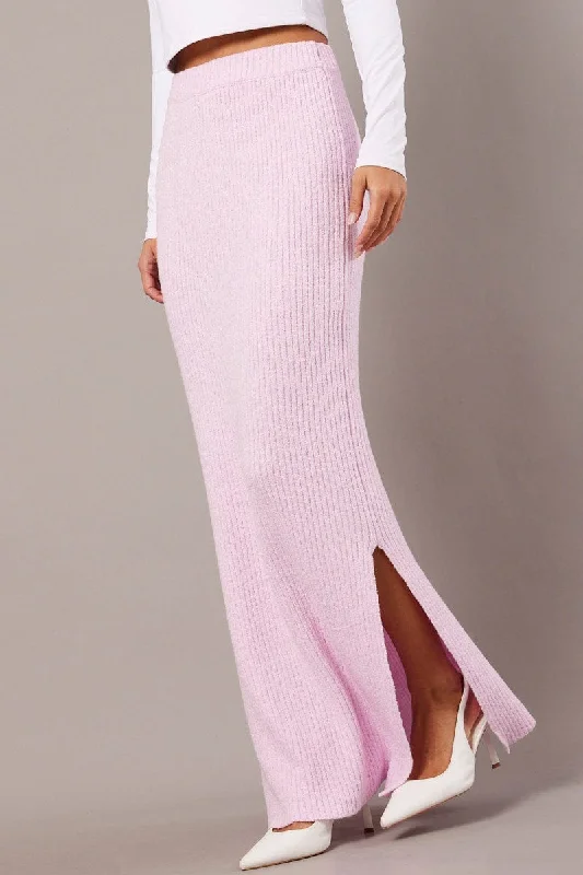 Pink Knit Skirt High Rise Midi