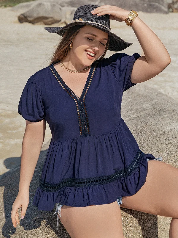 Plus Size Peplum V-Neck Short Sleeve Blouse