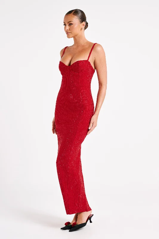 Rafaela Diamante Maxi Dress - Vermilion Red