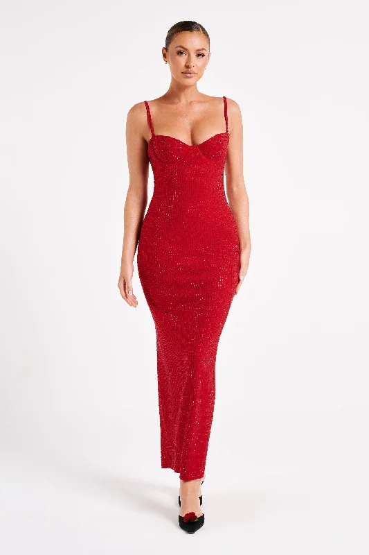 Rafaela Diamante Maxi Dress - Vermilion Red