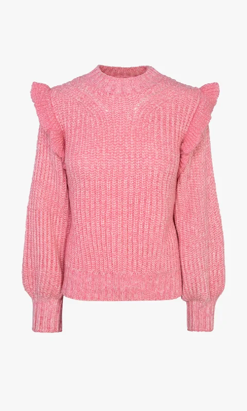 Ruth Ruffle Shoulder Sweater in Pink - FINAL SALE