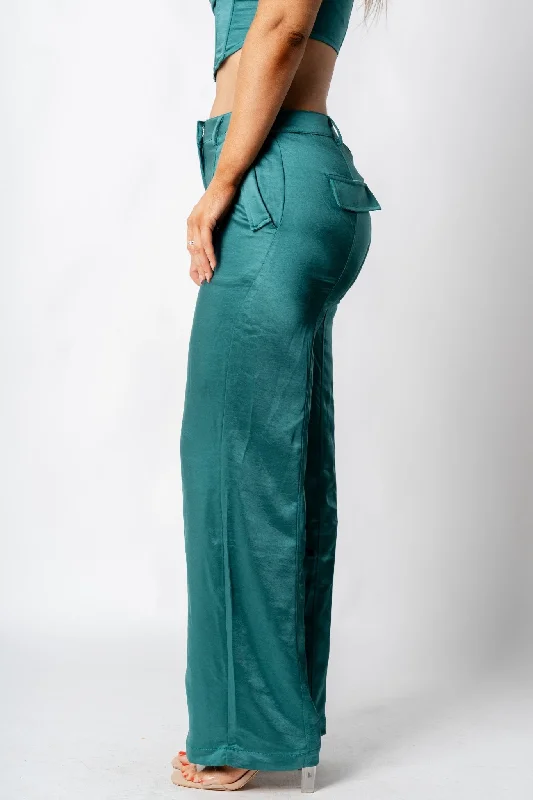 Satin wide leg cargo pants forest green