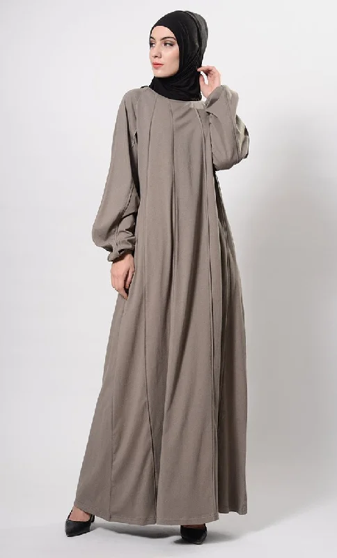 Solid Web Detailed Abaya Dress And Hijab Set