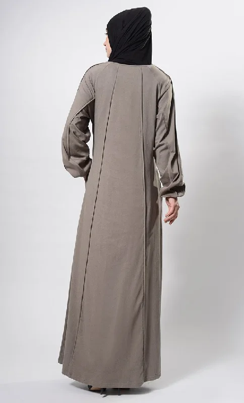 Solid Web Detailed Abaya Dress And Hijab Set