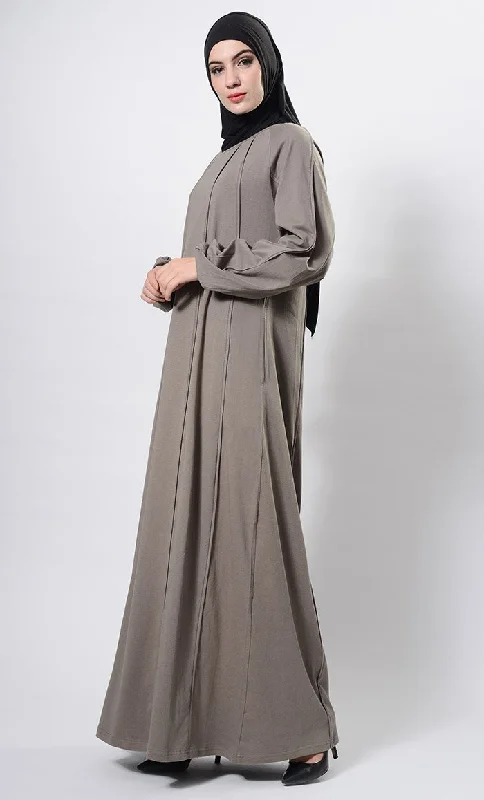 Solid Web Detailed Abaya Dress And Hijab Set