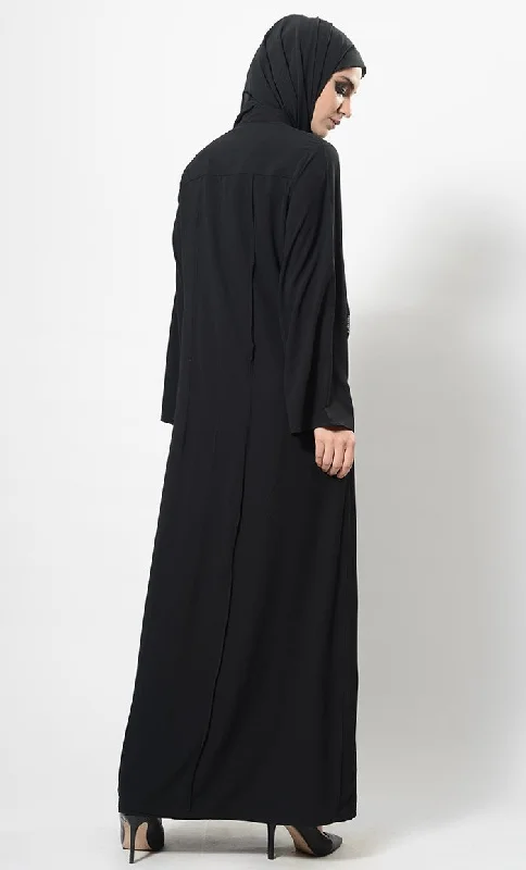 Pleated Panels Flared Asymmetrical Abaya Dress And Hijab Set