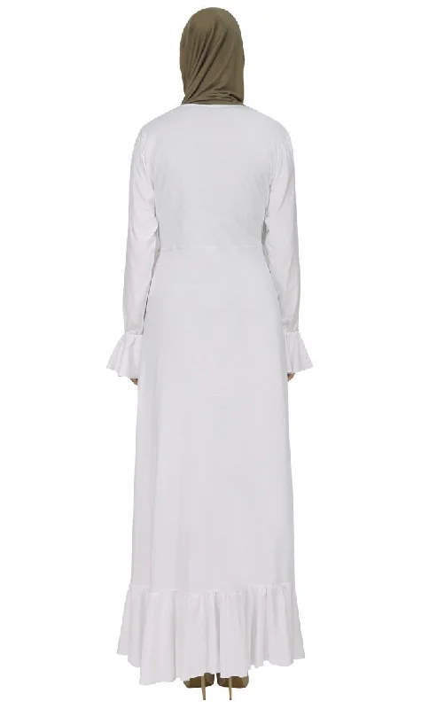 Modest Wear Wrap Around Ruffled Dress-White