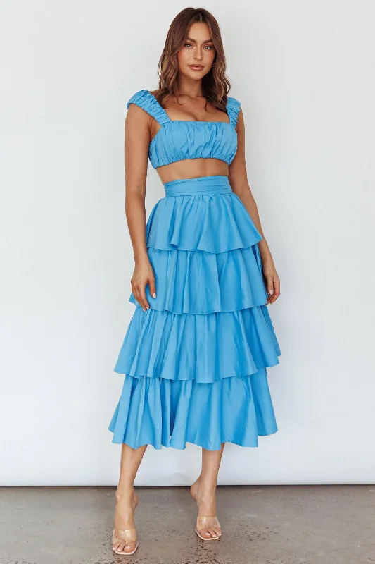 Suenito Tiered Frill Maxi Skirt Blue