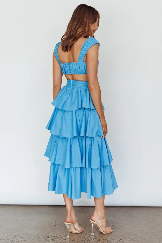 Suenito Tiered Frill Maxi Skirt Blue