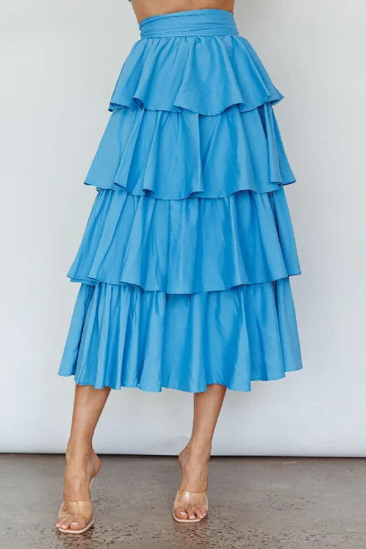 Suenito Tiered Frill Maxi Skirt Blue